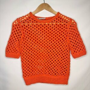 T by Alexander Wang Open Knit Chunky Crochet Knit Pullover Top Orange Size Small